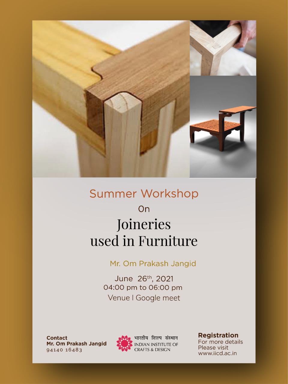 Joineries used in furniture – Demonstration workshop