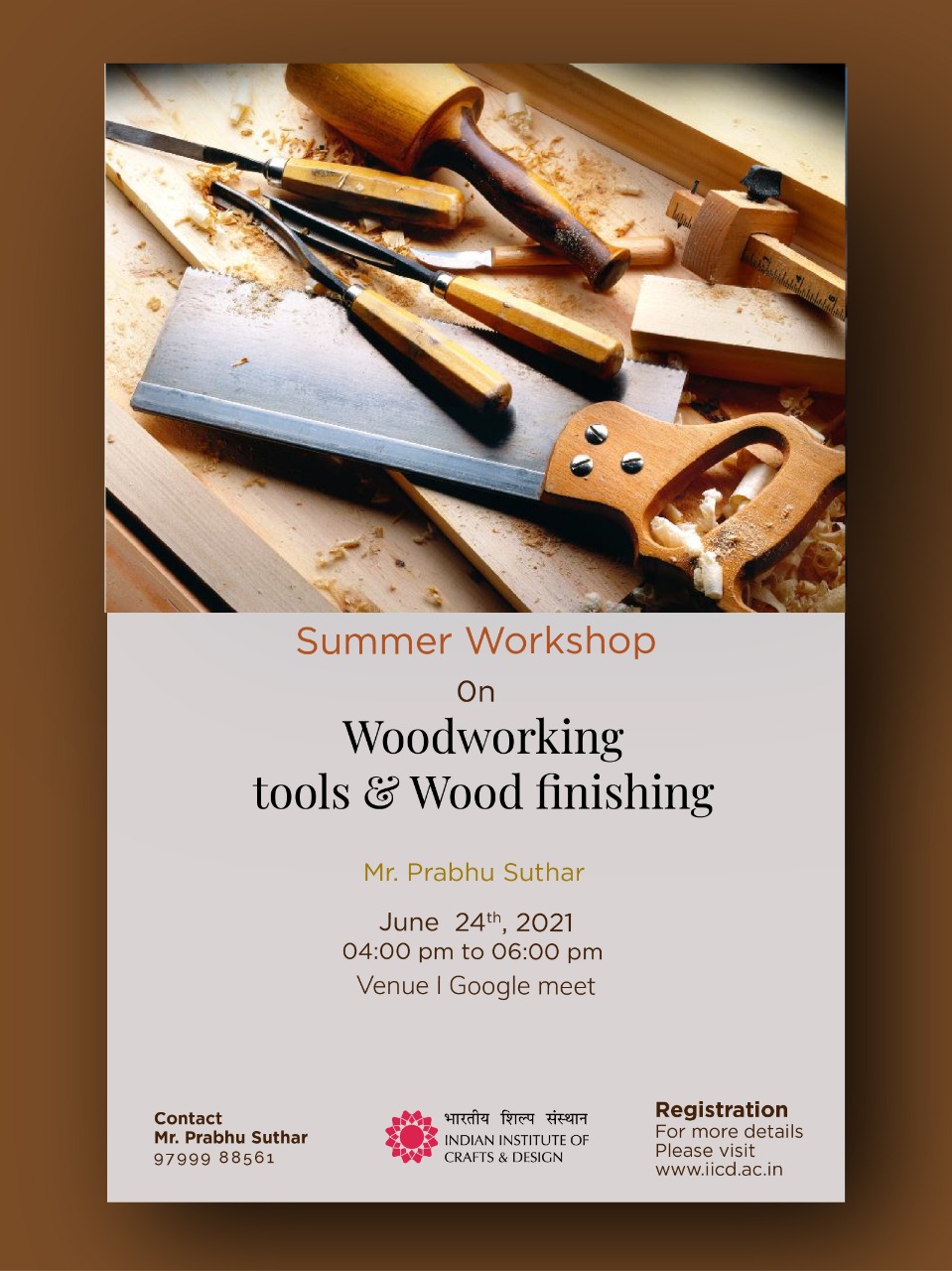 Woodworking tools and wood finishing – Demonstration workshop